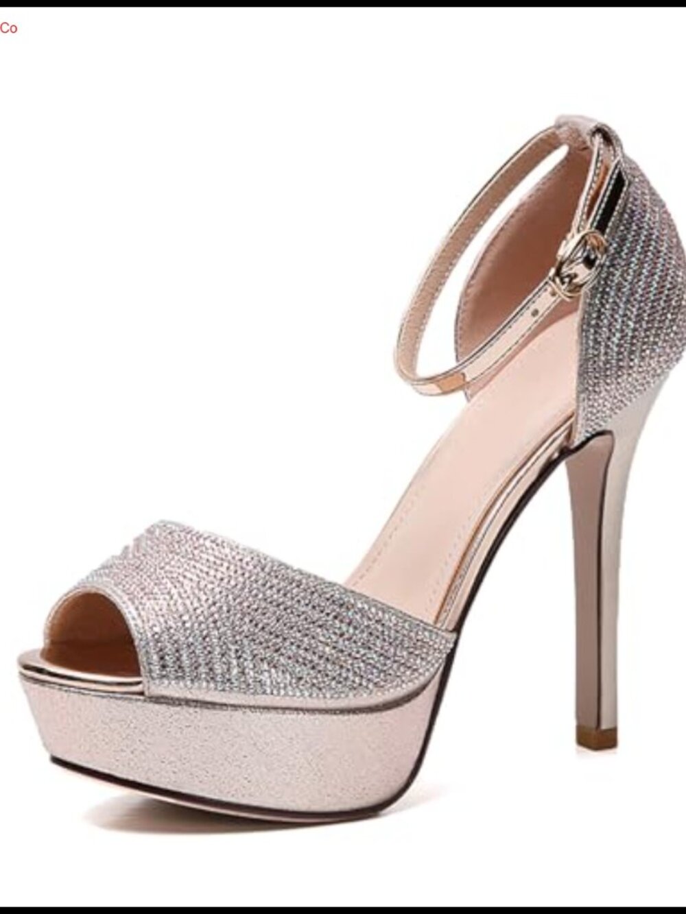 Rhinestone Peep Toe Platform Stiletto Heels Ankle Strap Faux Leather